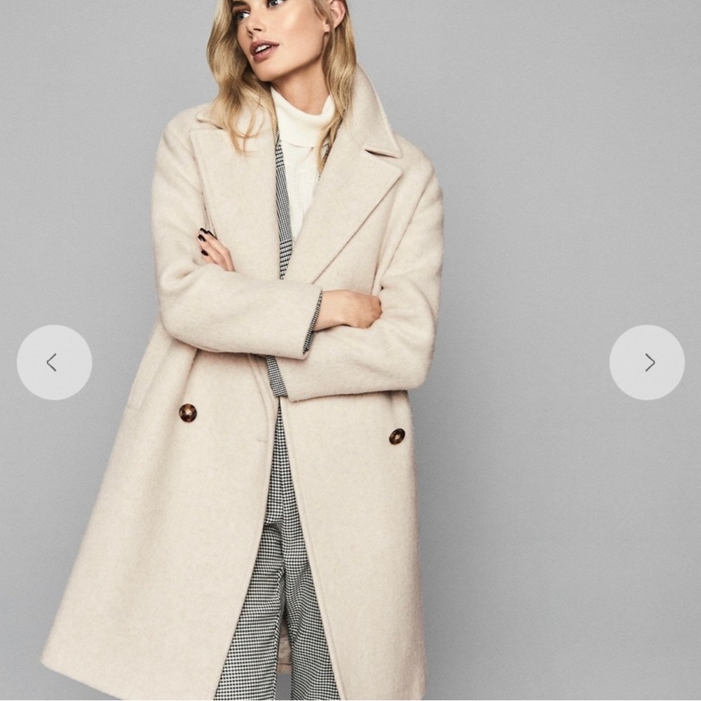 REISS SCARLETTA WOOL BLEND TEDDY COAT TAN WHITE BEIGE BLEND 10 NWT